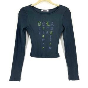 Daydreamer Daydreamer Los Angeles Waffle Knit Thermal Crop Top Gray NWOT XS